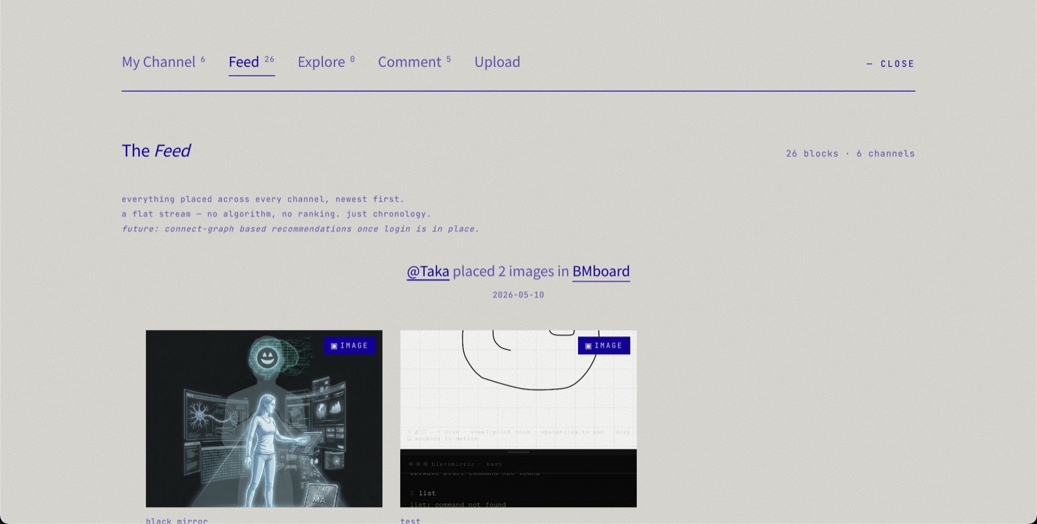 Ateli.er の Feed 画面 — no algorithm, no ranking, just chronology