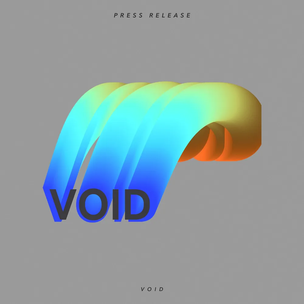 グレーの地に虹色の立体的な帯と VOID の文字を置いたジャケット試作