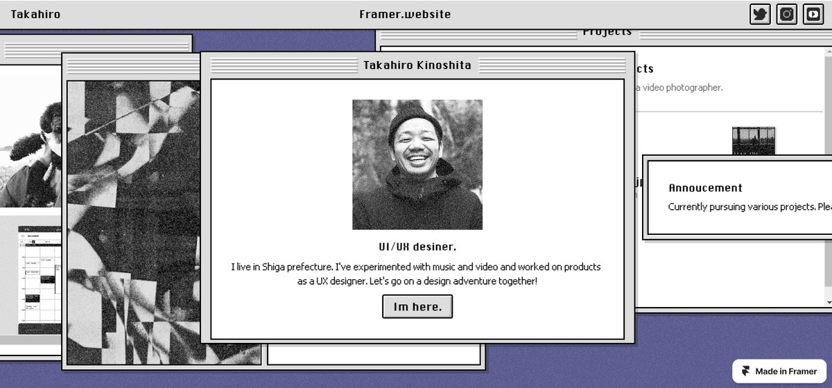 木下スタジオ（木下貴博 / 滋賀）体験研究：Framer Website — Windows 95 UI