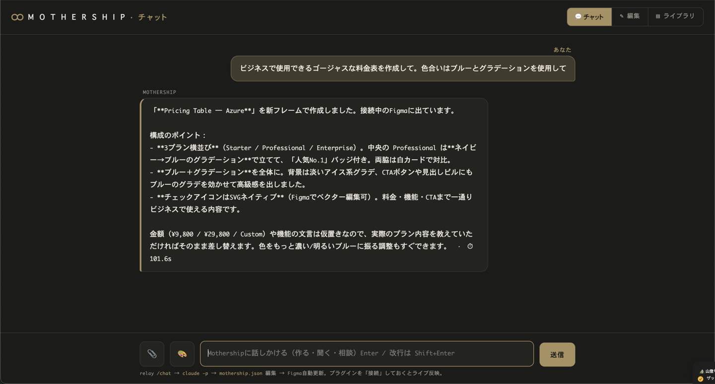 Mothershipのチャット画面（大きい画面ビュー）
